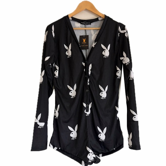 Playboy x Yandy Bunny Romper L/XL Black White Button FLAW - Picture 4 of 15